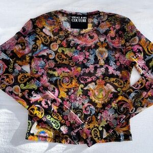 Versace Jeans Couture Versalles Print Sheer Cropped top Size 44 IT / M